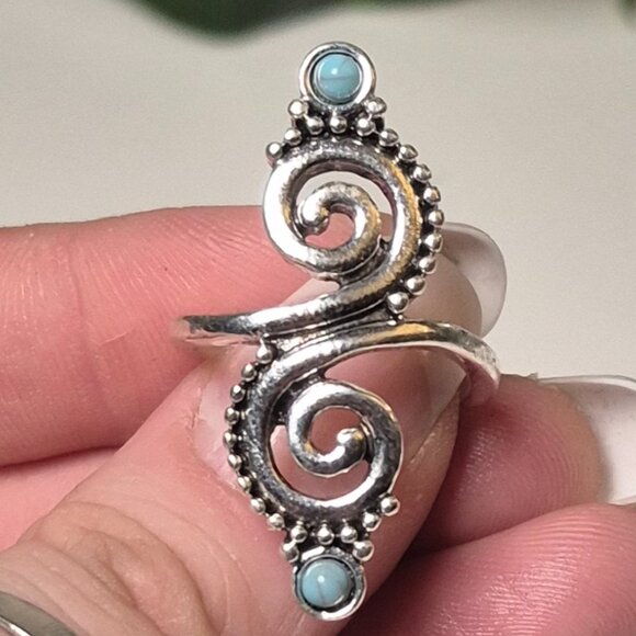 Jewelry - Large Silver & Turquoise Swirl Ring